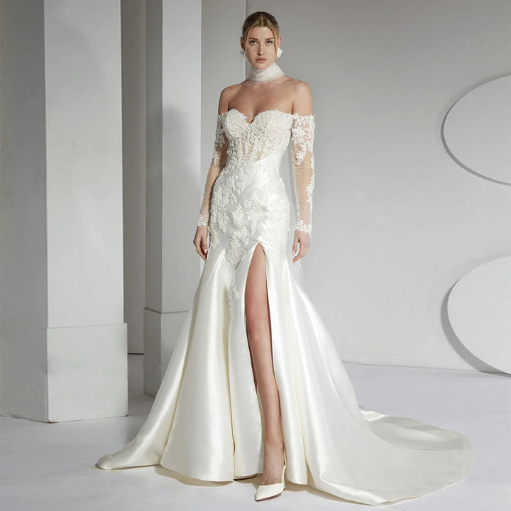 Exquisite Front Slit Bridal Gown