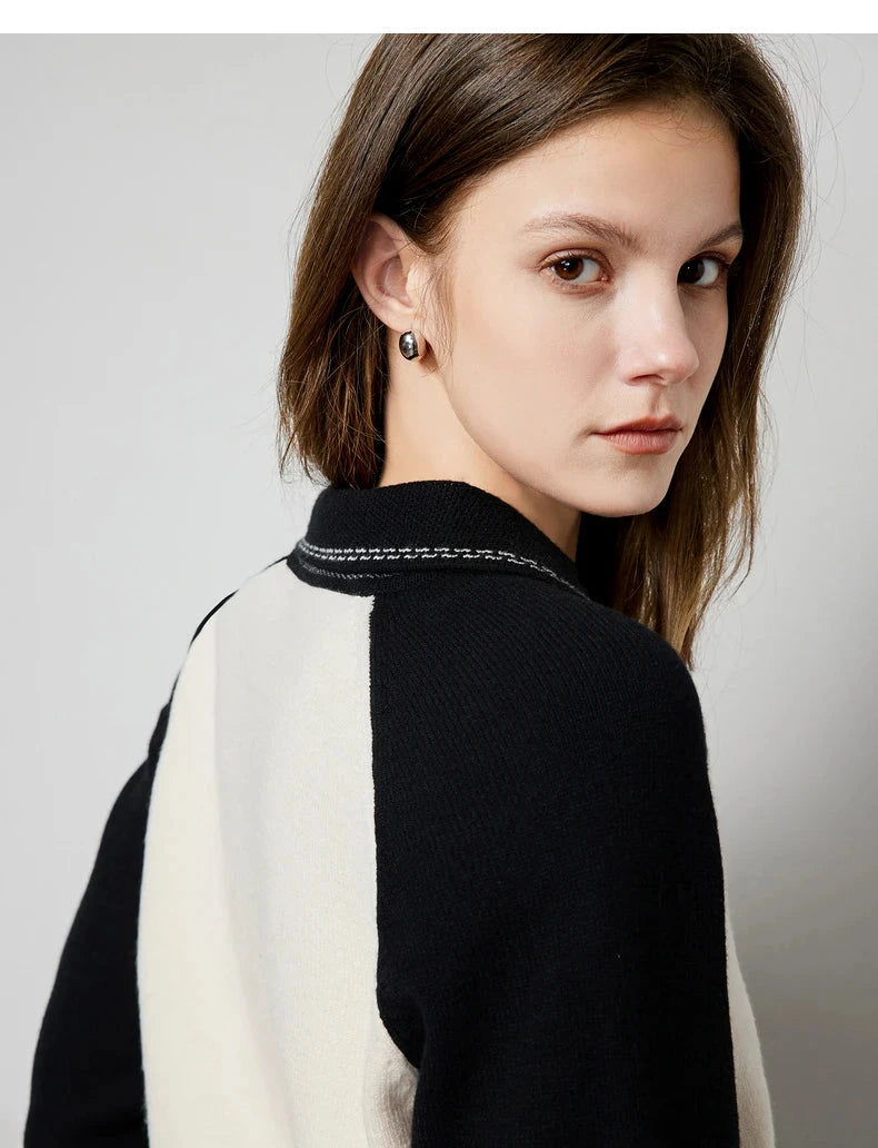 Contrast Polo Collar Pullover Sweater