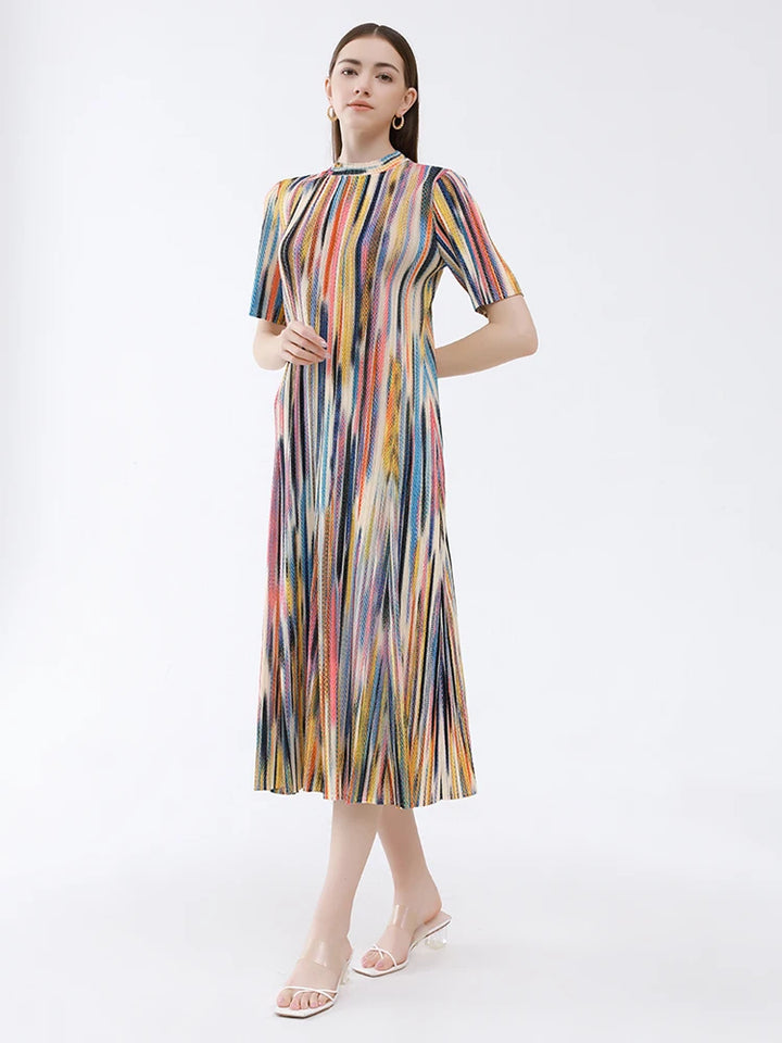 Half High Collar Pleated Dress