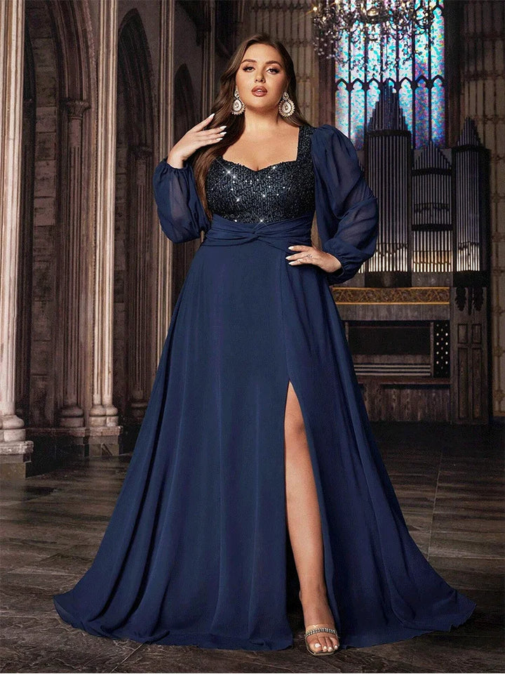 Luxury Square Collar Curvy Women Prom Dress