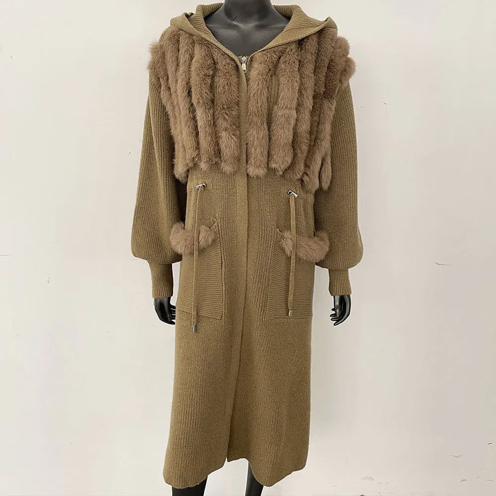Luxury Real Fur Knitting Oversized Cardigan