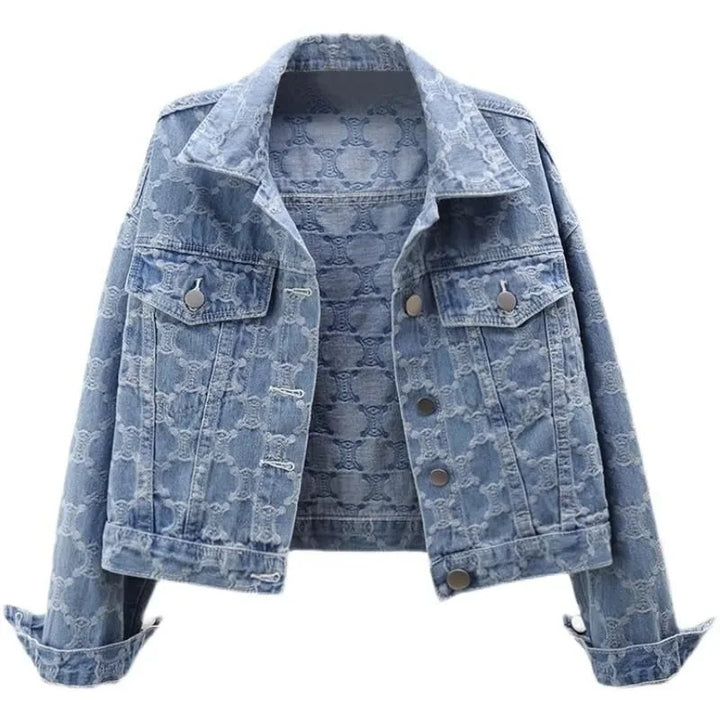 Sleek Jacquard Embroidery Denim Jacket