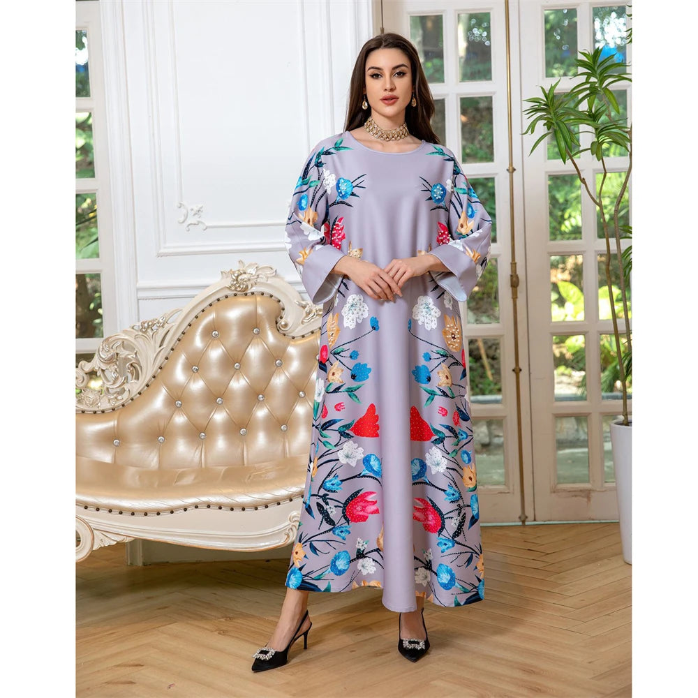 Elegant Floral Moroccan Abaya Dress