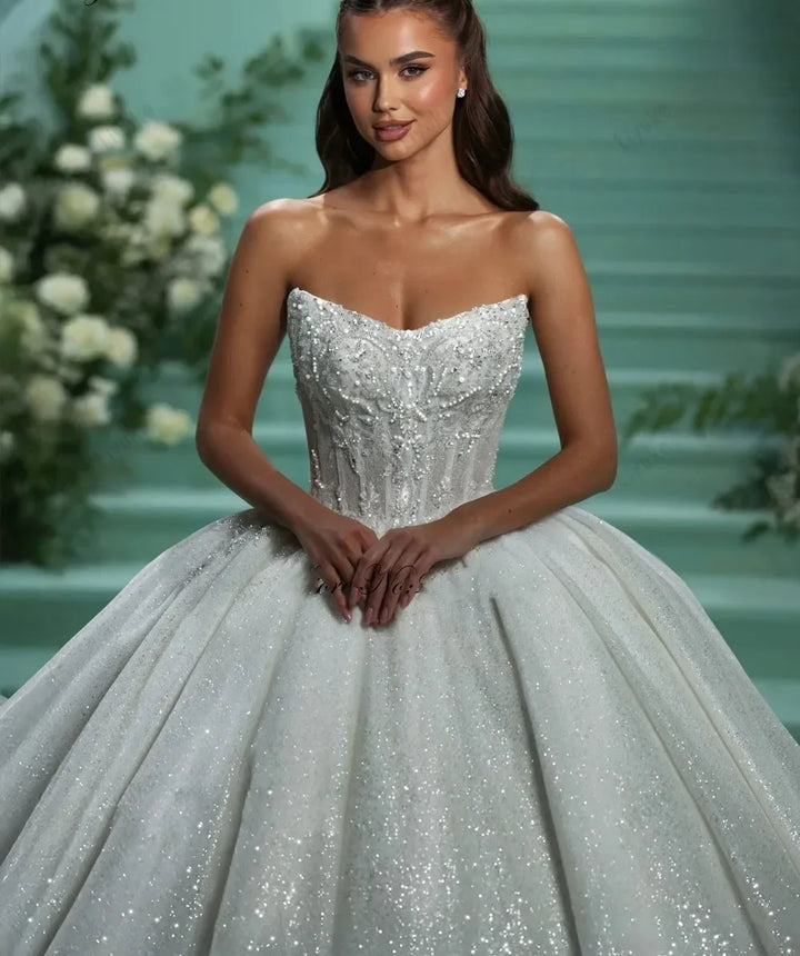 Exquisite Shiny Boat Neck Wedding Dress