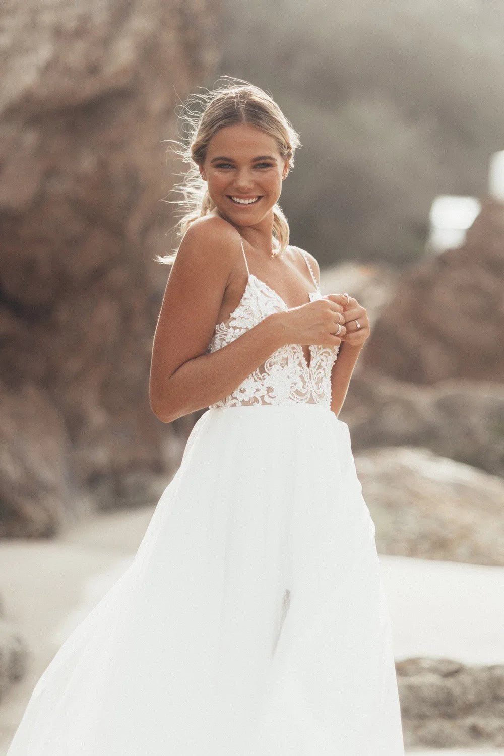 Regal High Slit Bridal Gown