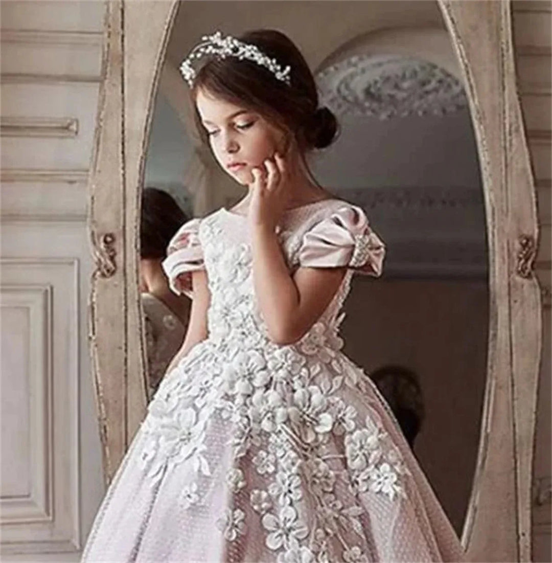 Elegant 3D Floral Appliques Girl's Dress