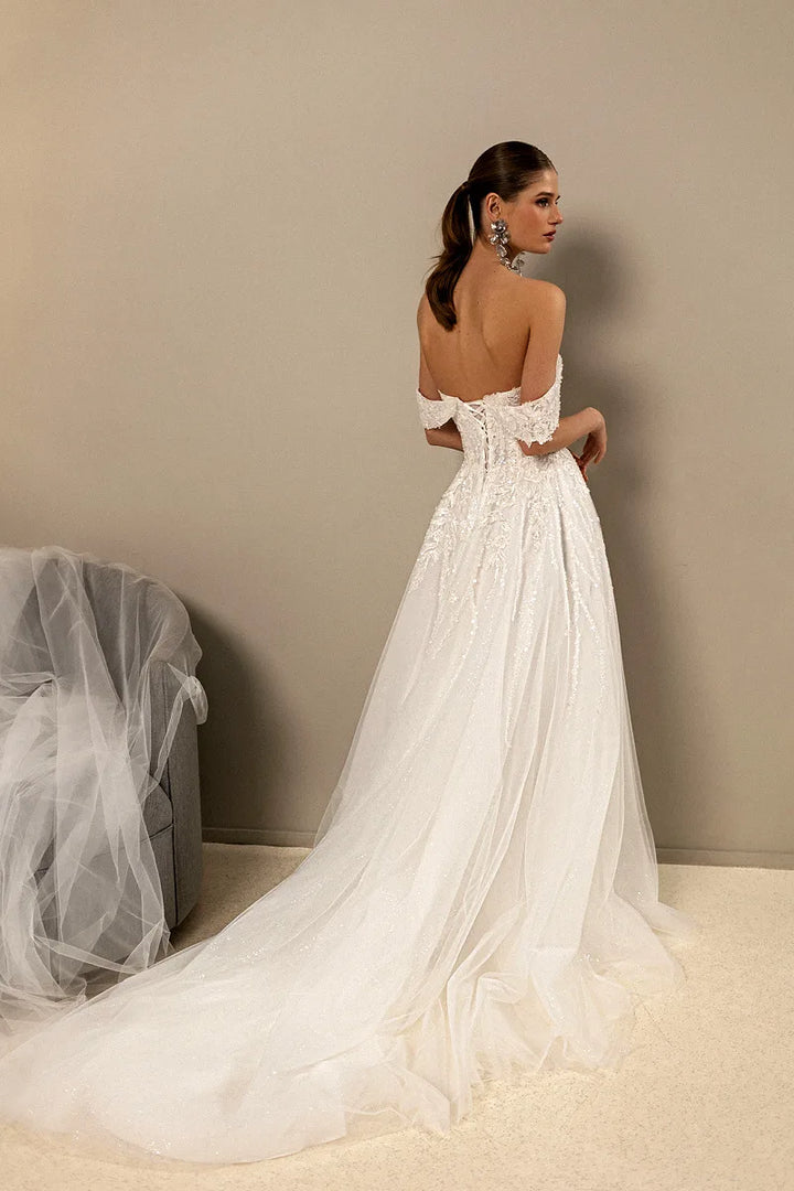 Sophisticated Sparkly Beaded Tulle Wedding Dress