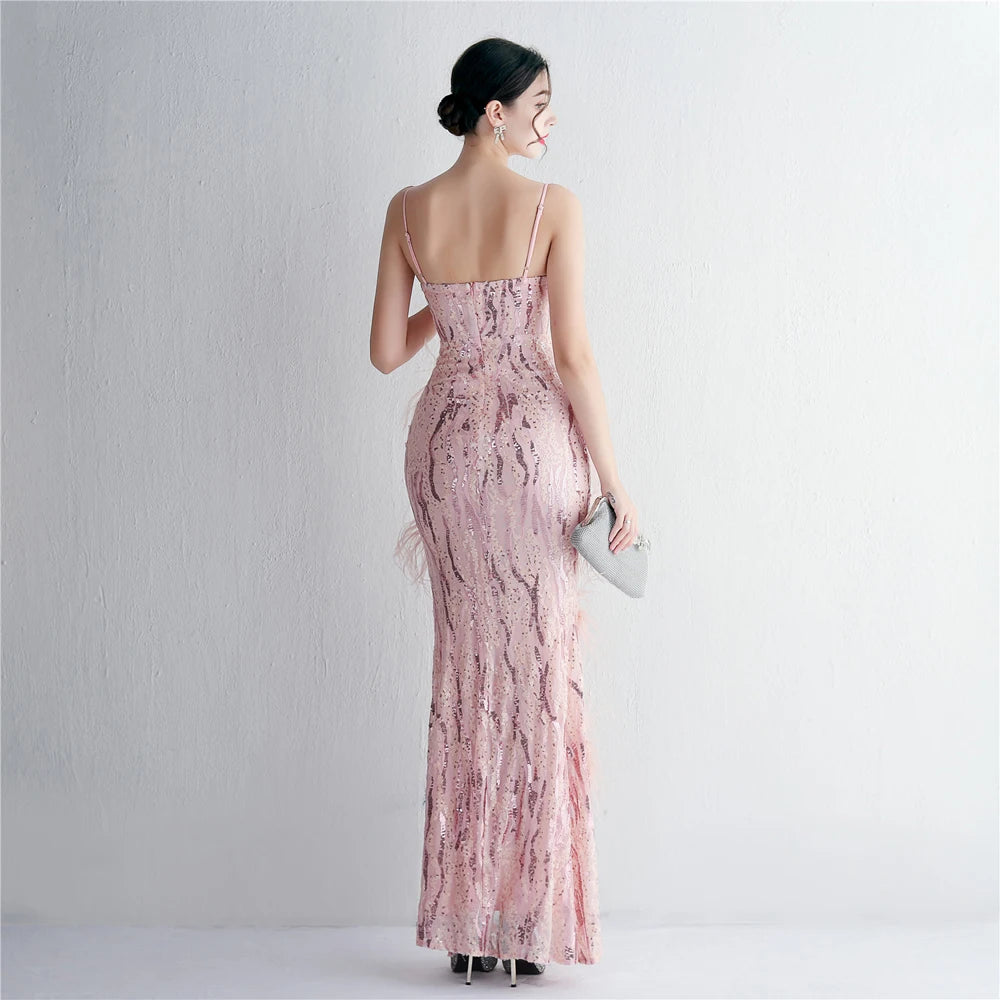 Fluffy Feather Evening Party Dress