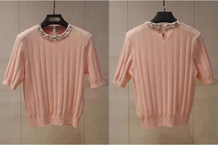 Elegant Diamond Knit Pullover Top