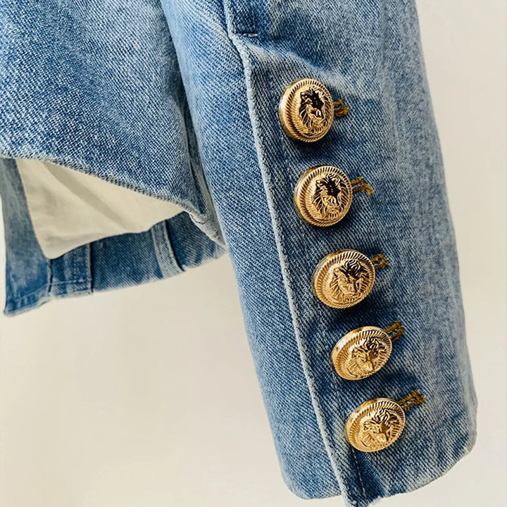 Double Breasted Denim Jeans Short Blazer