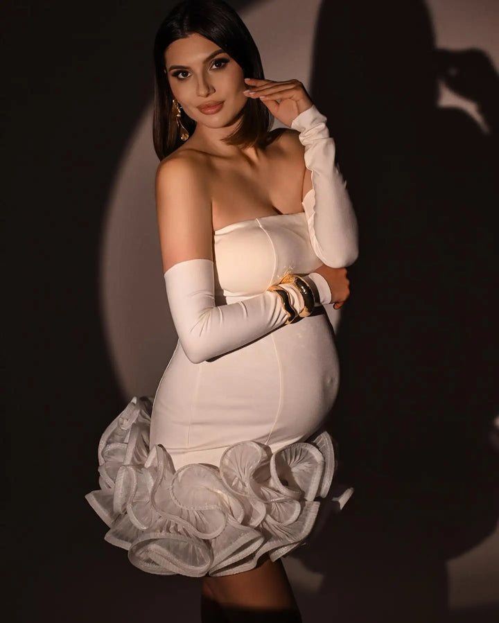 Pretty Ruffled Style Short Maternity Dress