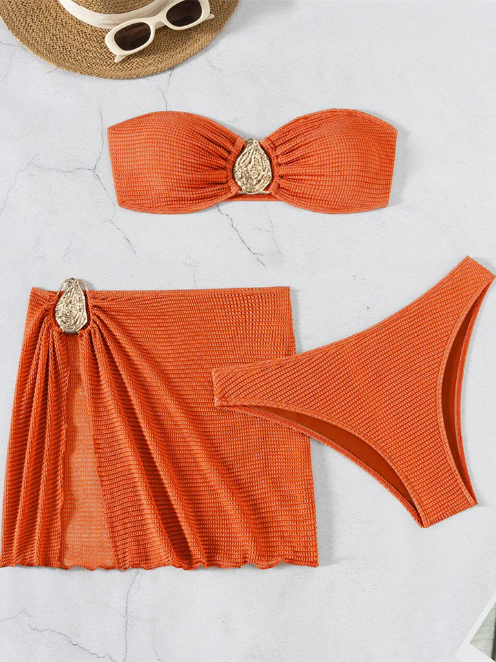 Fashionable 3-Piece Mesh Skirt Swimwear