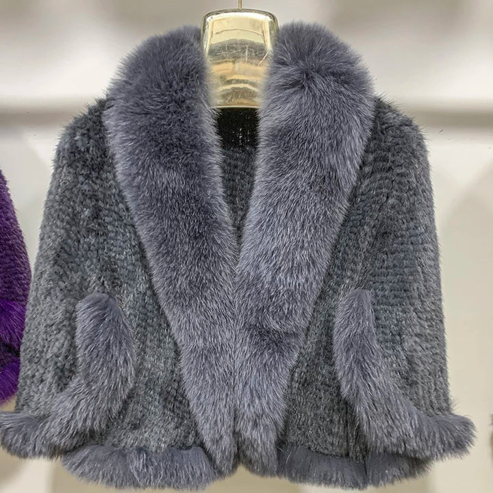 Real Poncho Fur Knitted Shawl