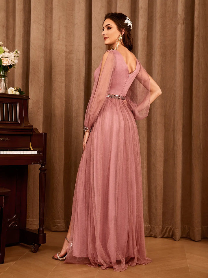 Effective Gauze Applique Evening Dress