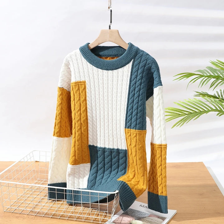 Warm Patch Loose Pullover Sweater