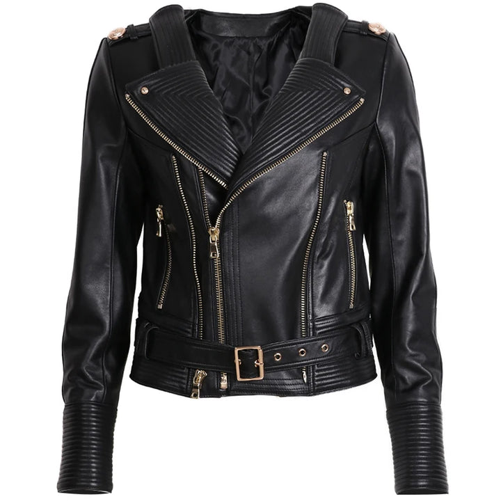 Double Zipper Real Leather Jacket