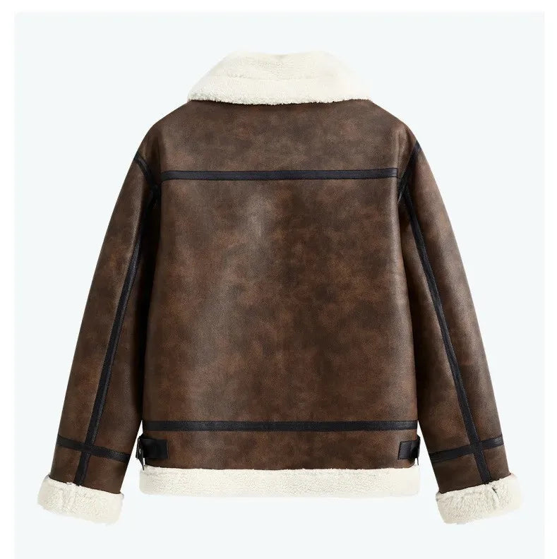 Retro Lamb Fur Women's Motorcycle Jacket