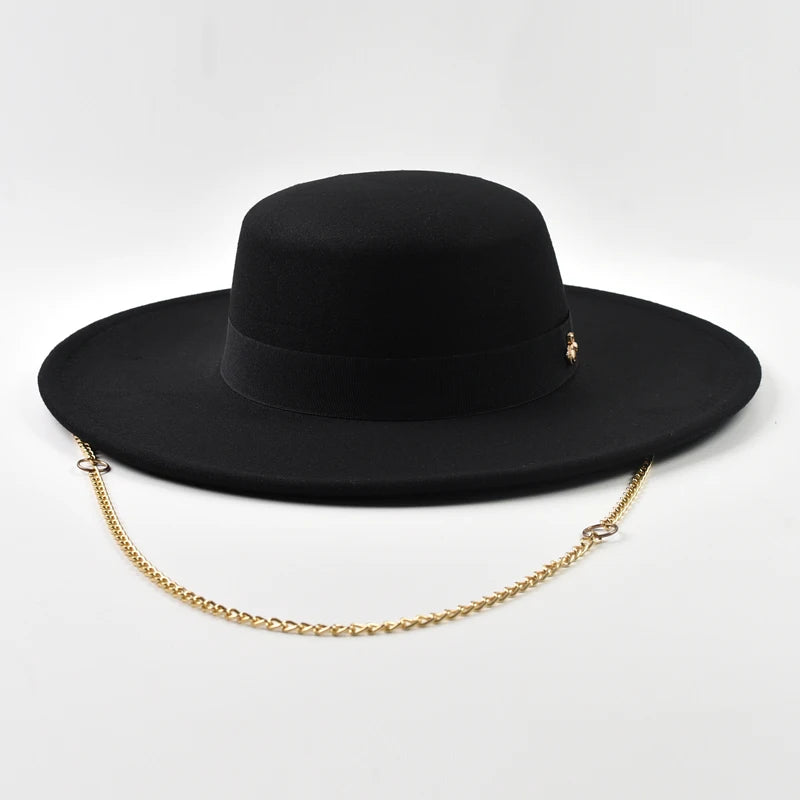 Classic Chain Decor Wide Jazz Hat
