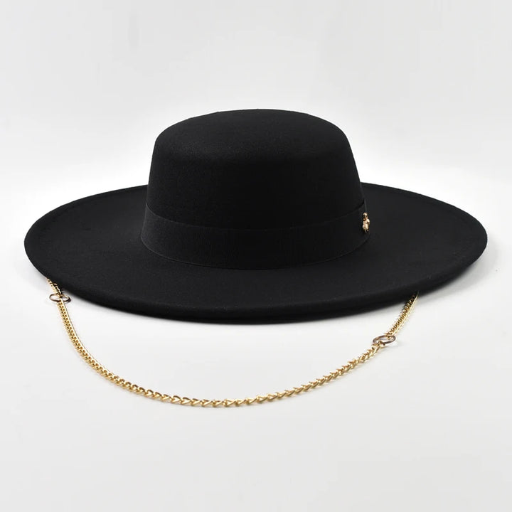 Classic Chain Decor Wide Jazz Hat