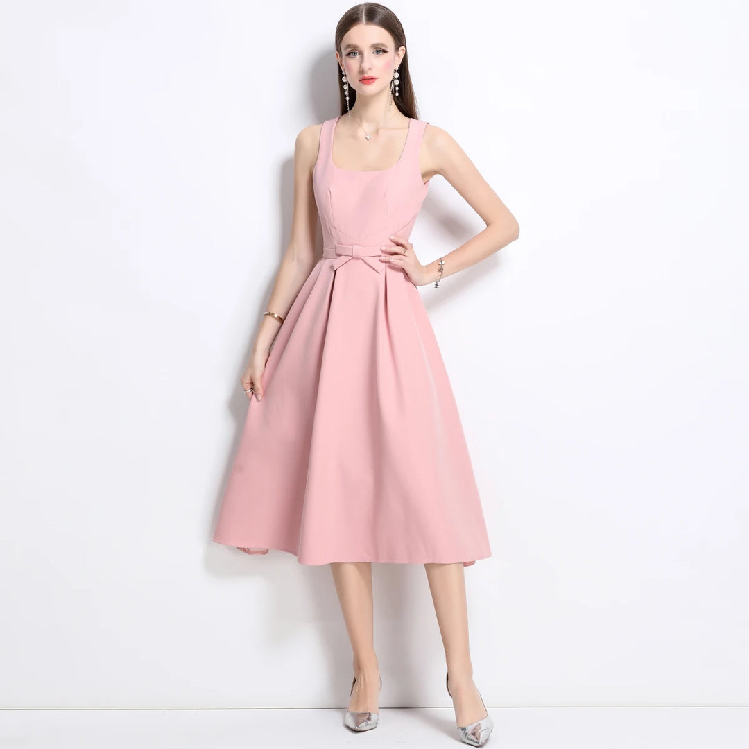 Graceful Square Collar Flowing Midi Dress