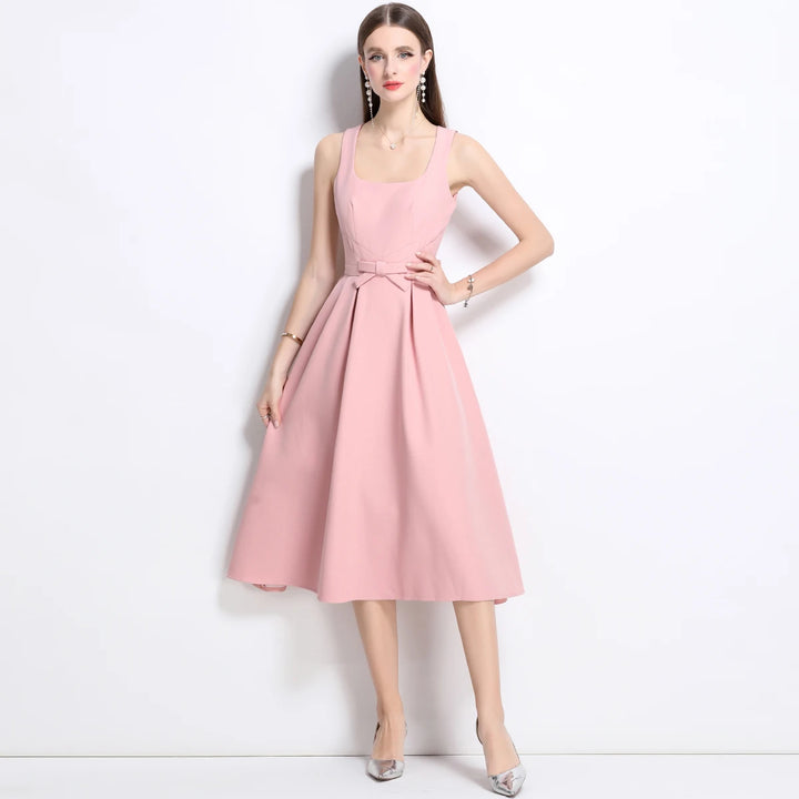Graceful Square Collar Flowing Midi Dress
