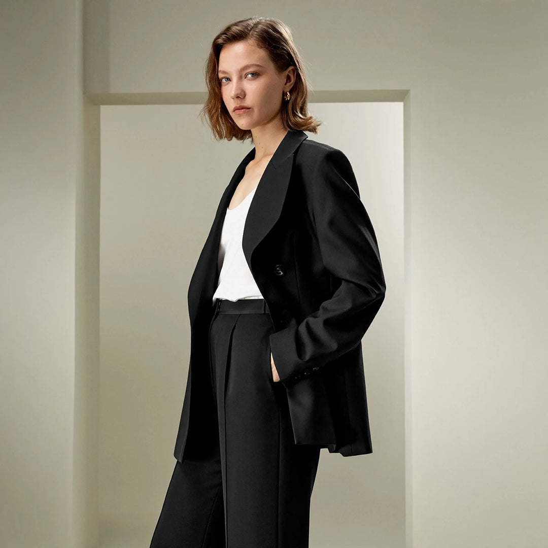 Modern Double-Breasted Wool Silk Suit Coat