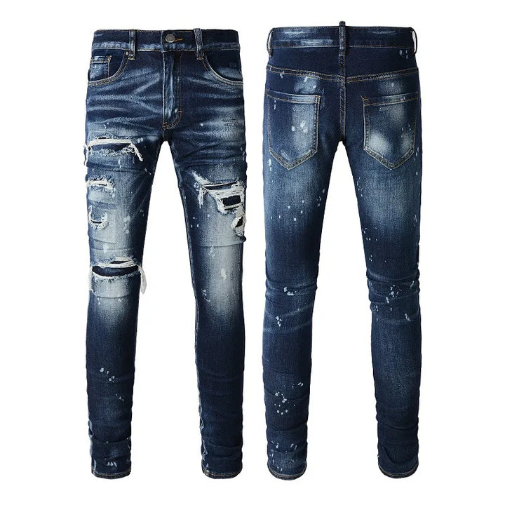 Trendy Ripped Color Splash Denim Pants