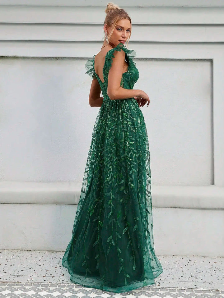 Gorgeous Mesh Sleeve Evening Dress