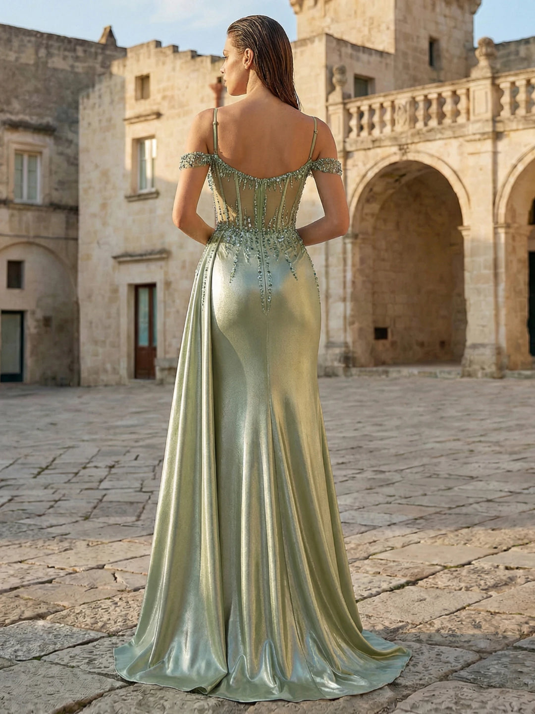 Modern Beaded Sequin Corset Prom Dress