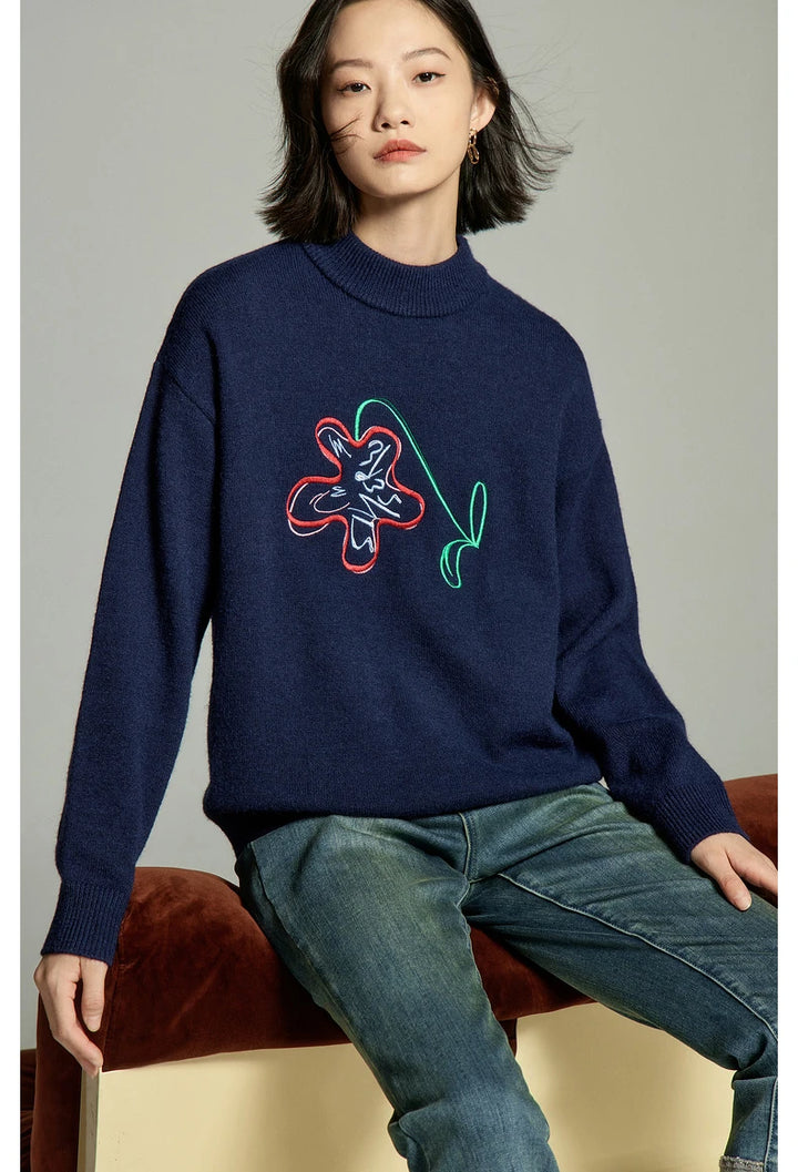 Art Of Flower Round Neck Sweater