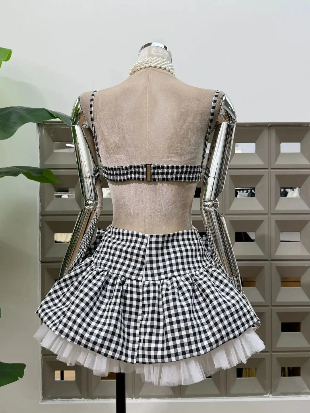 Refined Grid Bows Short Club Dress