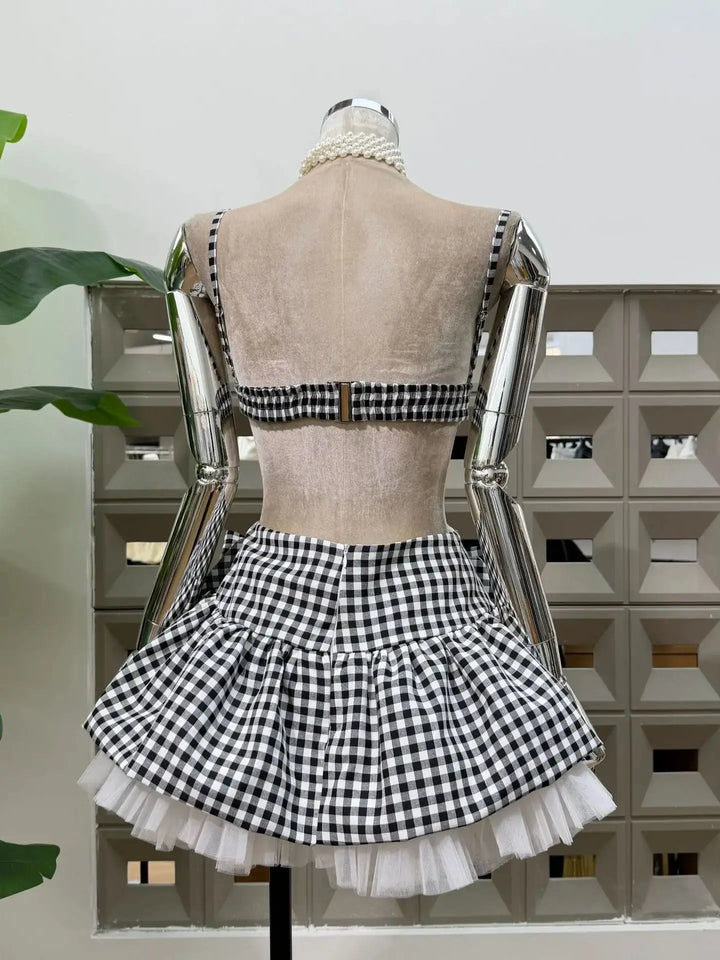 Refined Grid Bows Short Club Dress