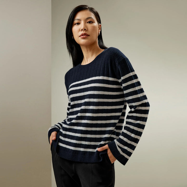 Striped Drop-Shoulder Cashmere Sweater