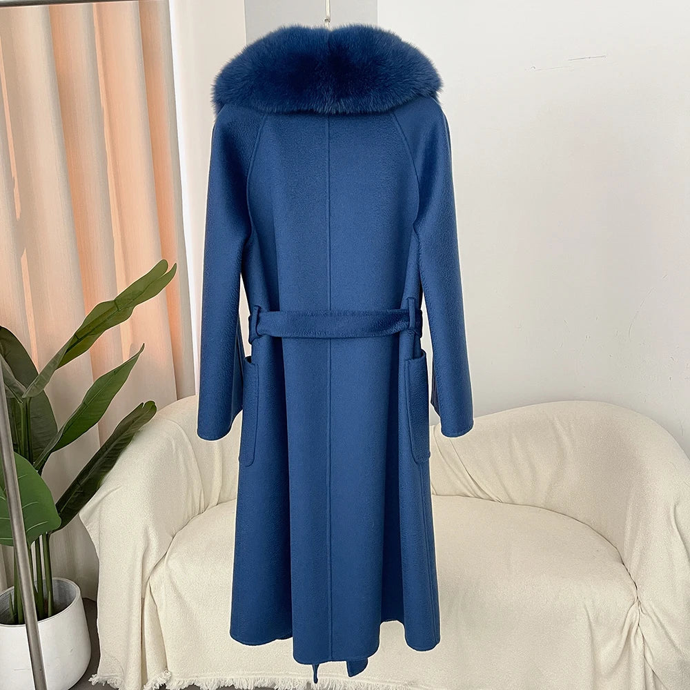 Elegant Natural Wool Fur Long Coat