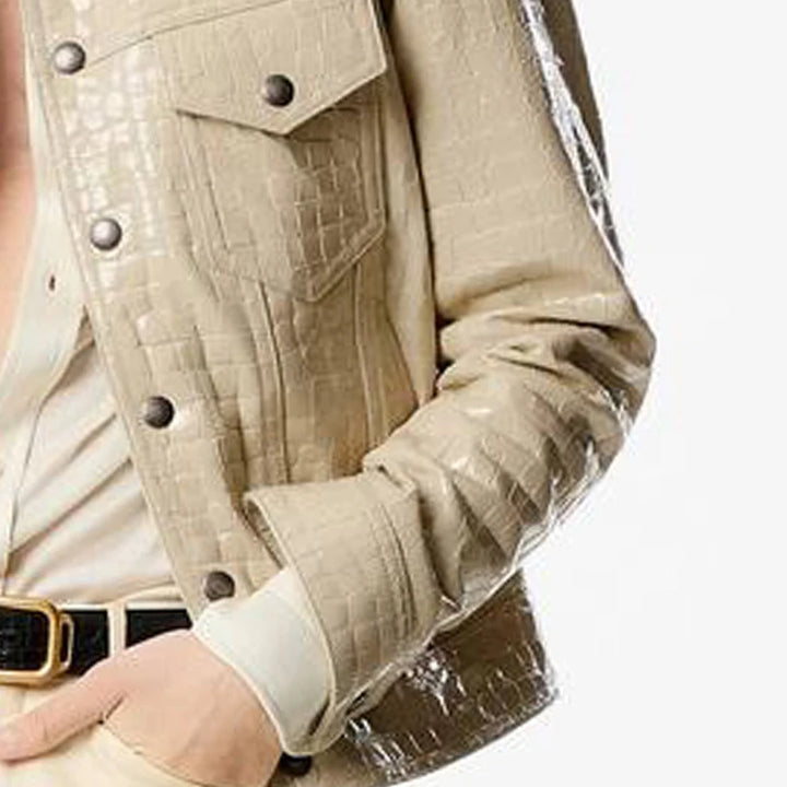 Glossy Embossed Real Leather Jacket