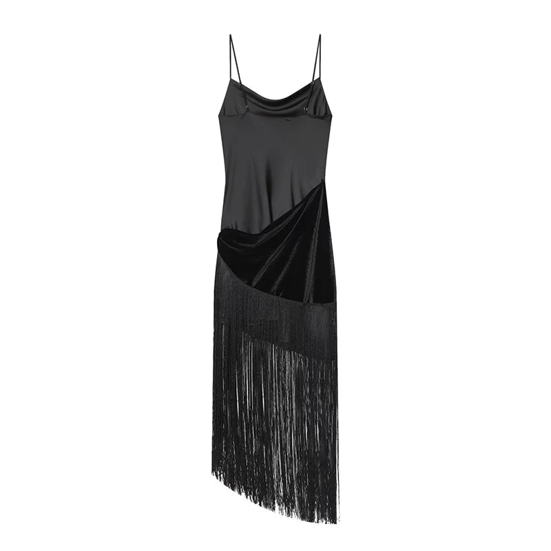 Classic Patchwork Satin Sling Dress