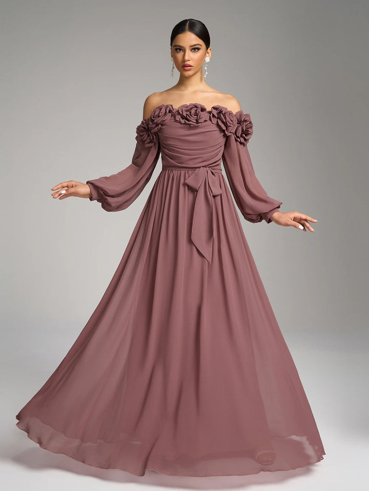 Floral Decor Off-the-shoulder Evening Dress