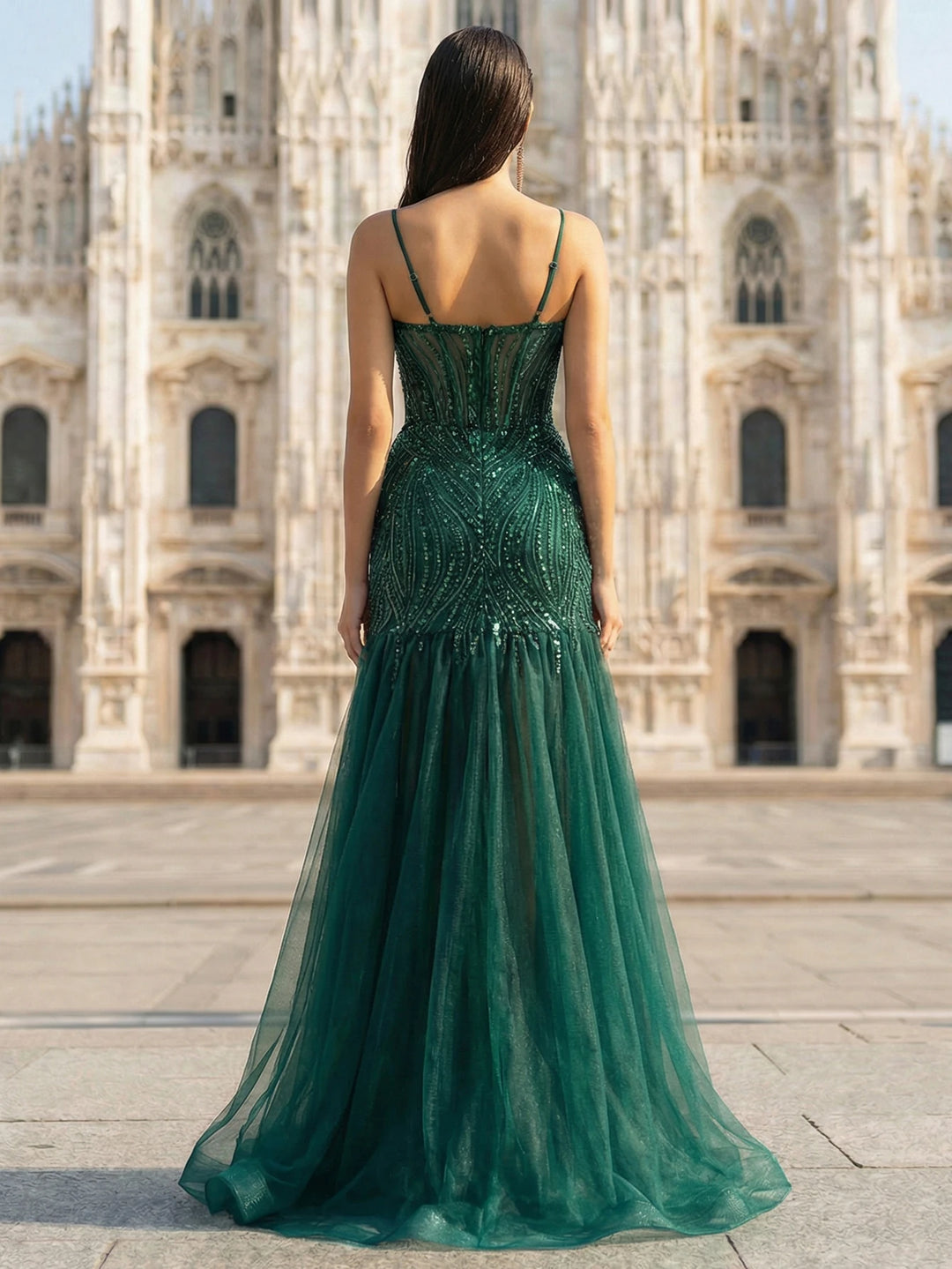 Stunning Deep V Neck Evening Gown