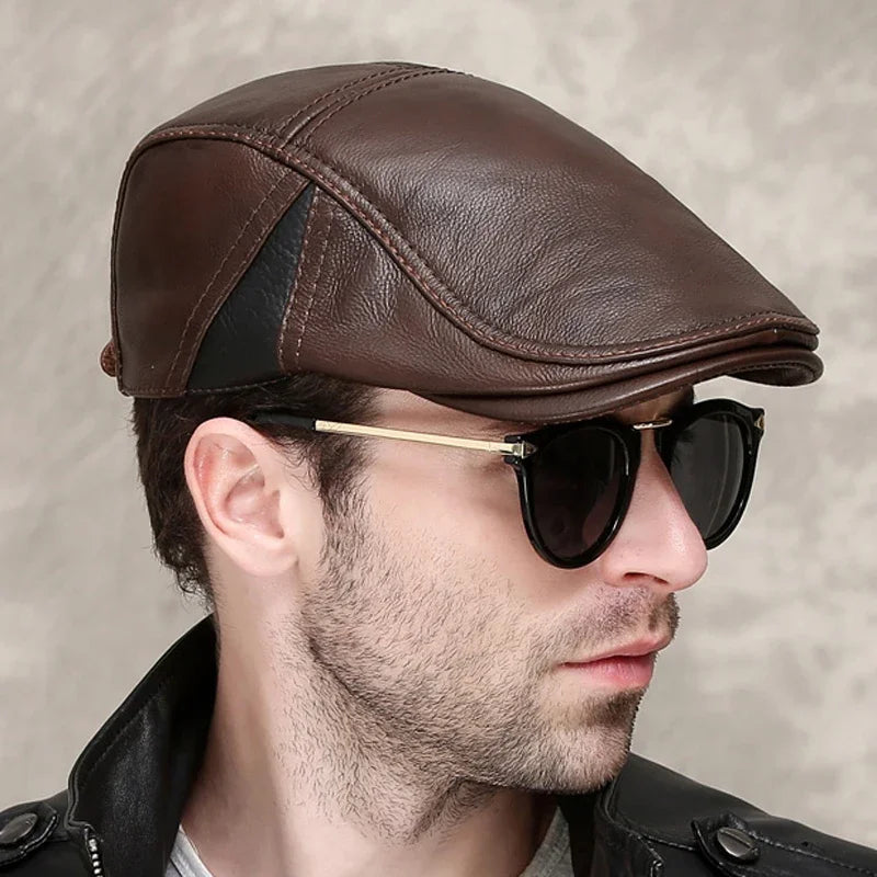 Elegant Beret Style Leather Cap