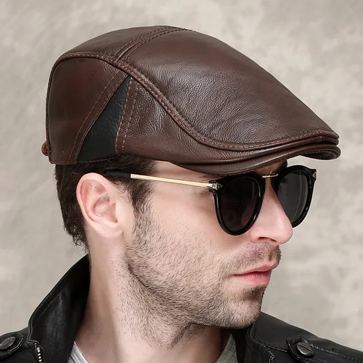 Elegant Beret Style Leather Cap