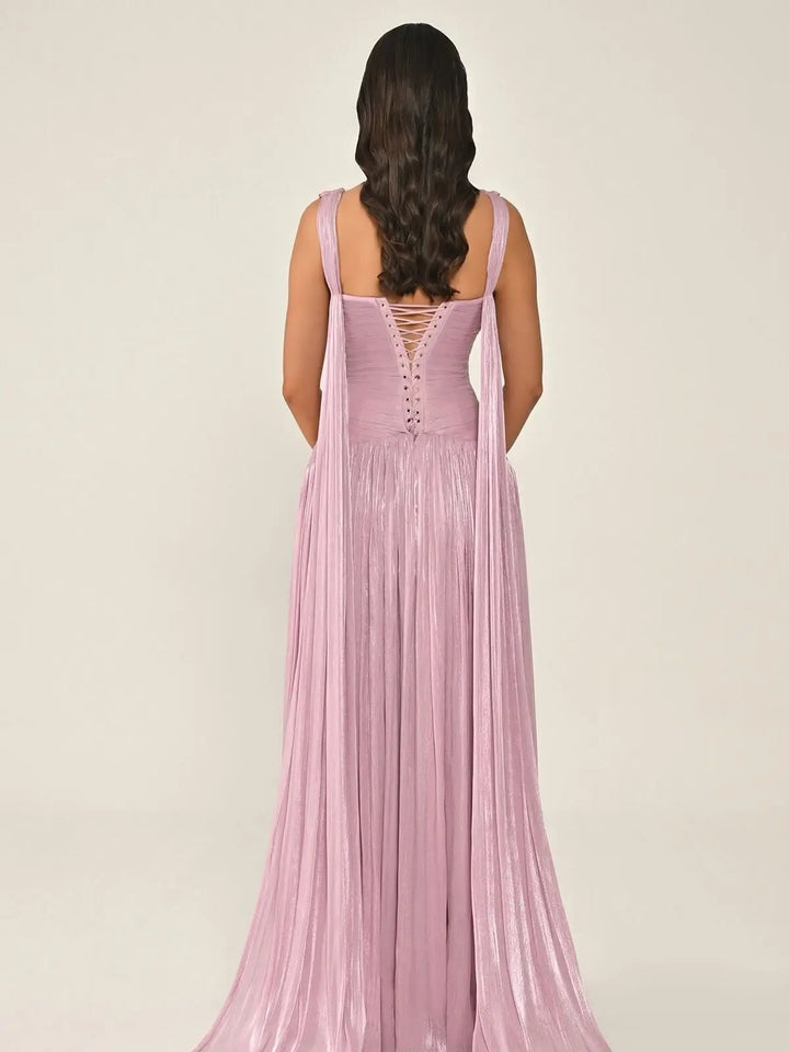 Lovely High Slit Lace-Up Prom Gown