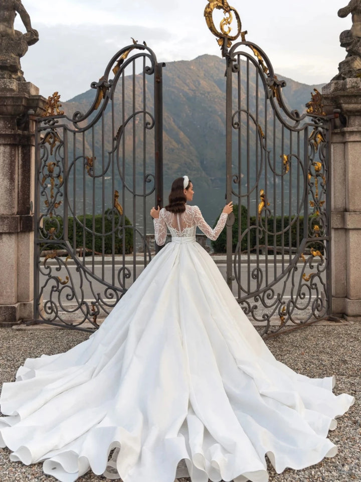 Modest Sequins High Collar Bridal Gown