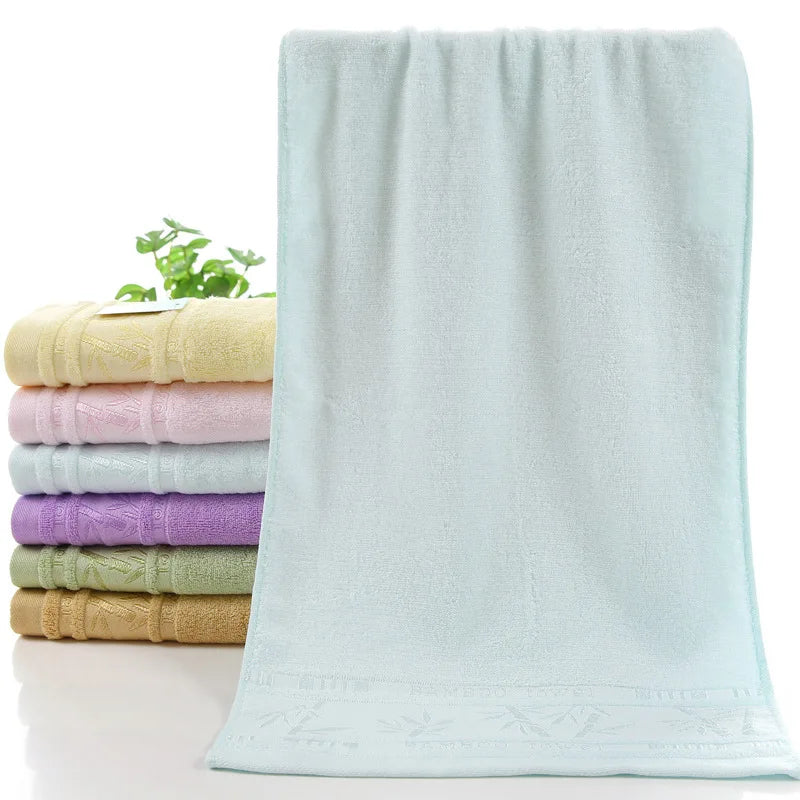 Bamboo bath towel set: light blue towel with decorative stitched hem