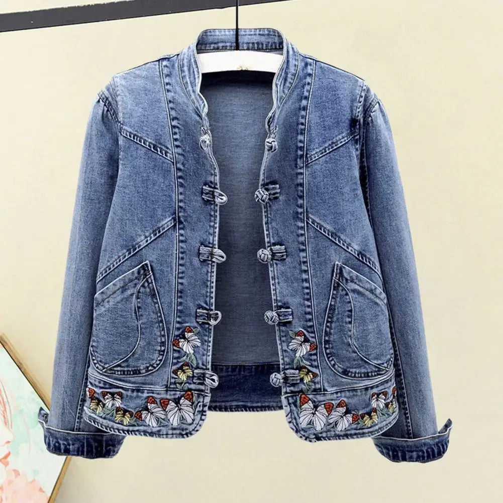 Refined Butterfly Embroidered Denim Jeans Jacket