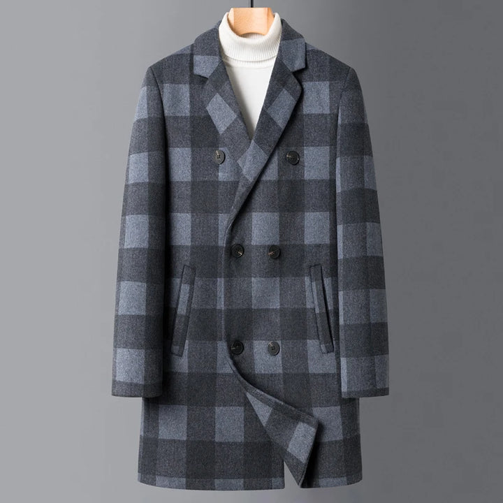 Classy Plaid Woolen Trench Coat