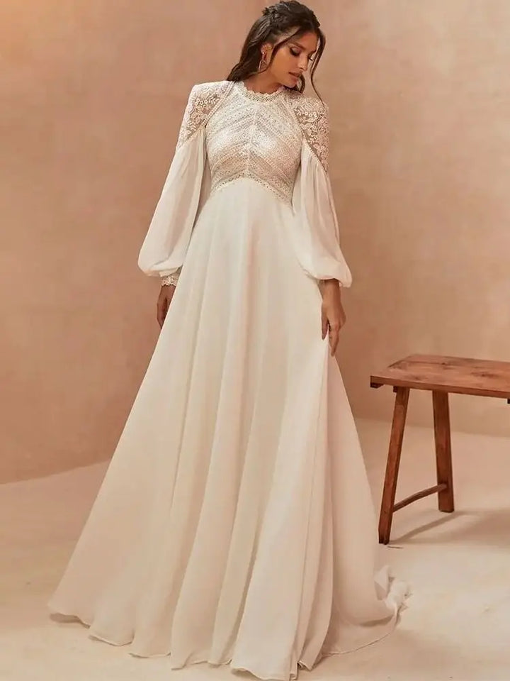 Beautiful Puff Sleeves Boho Bridal Gown