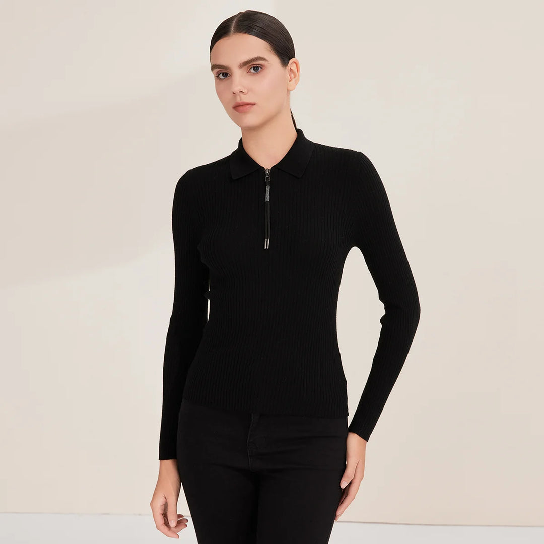 Luxurious Ribbed Knit Polo Sweater