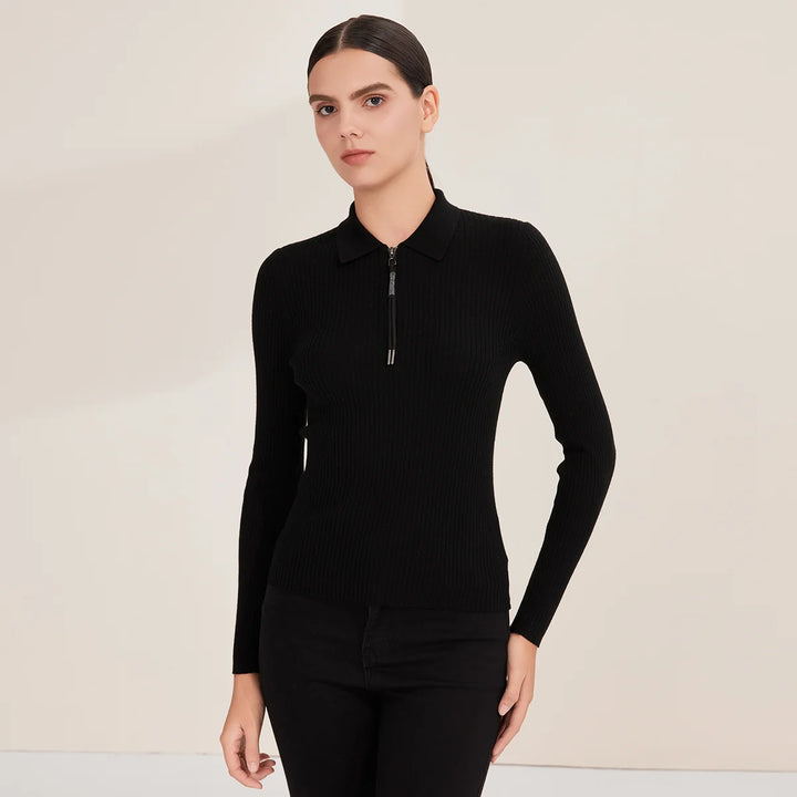 Luxurious Ribbed Knit Polo Sweater