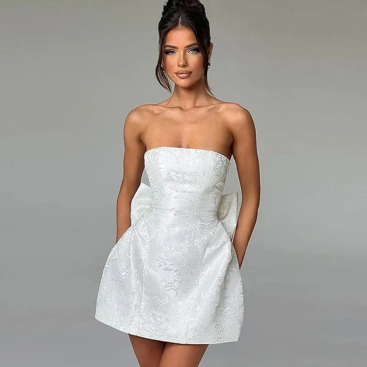 Refined Jacquard Bow A-Line Mini Dress