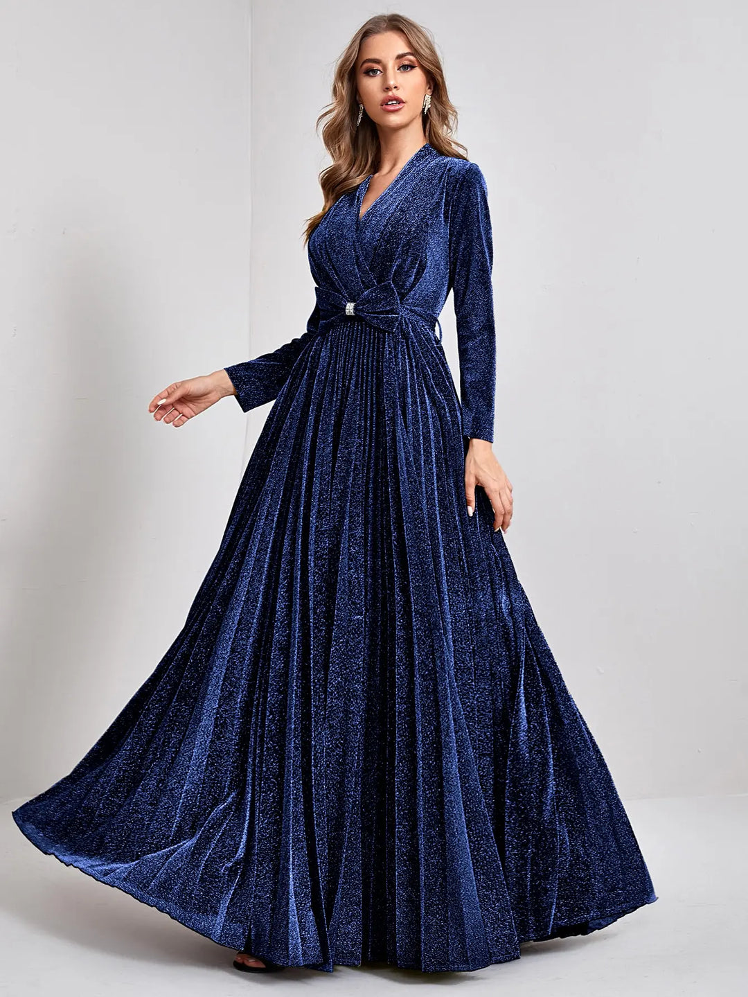 Vintage Pleated Bow Evening Gown